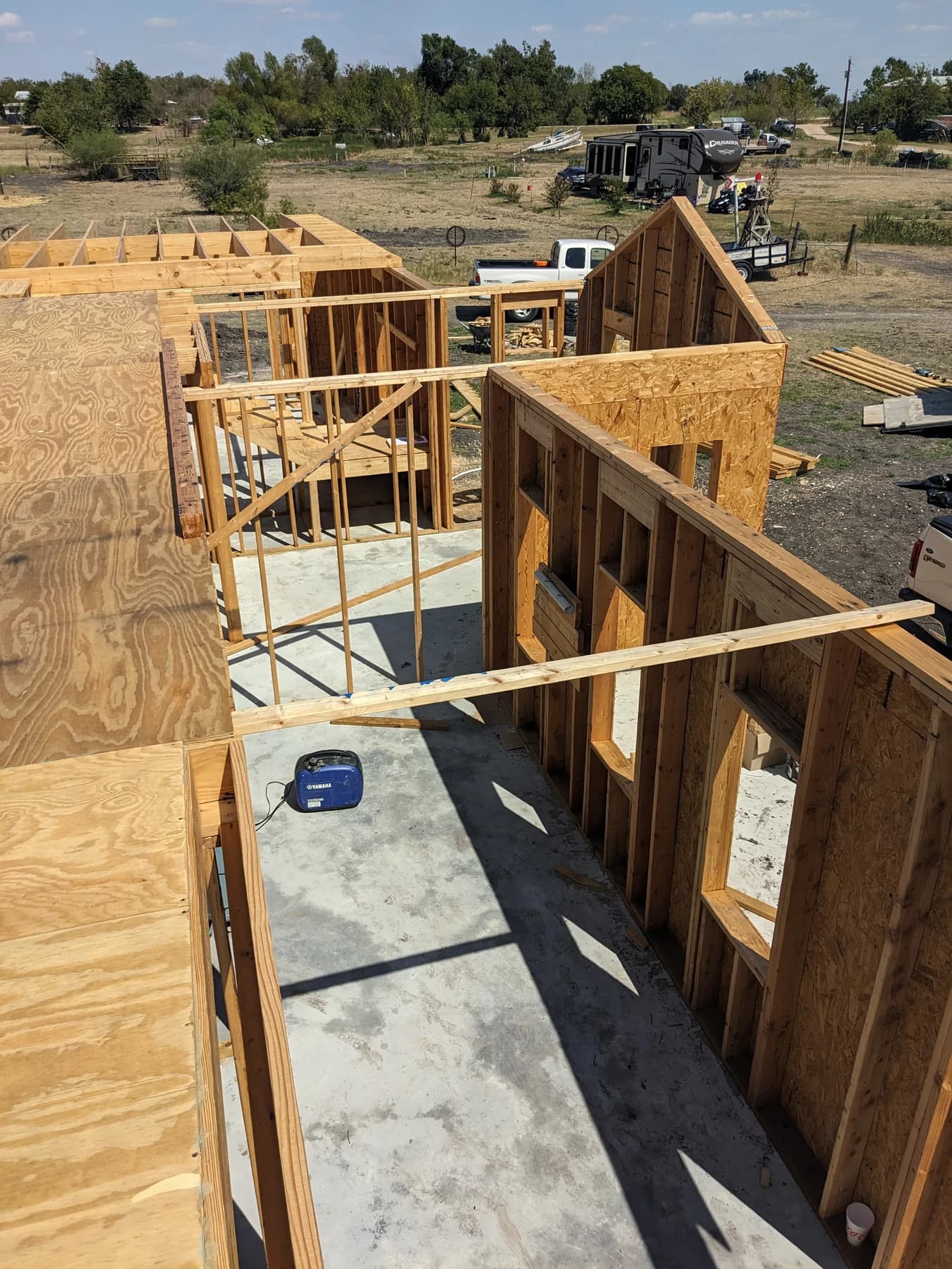 An elevated view of the Charleston wall framing and slab during construction